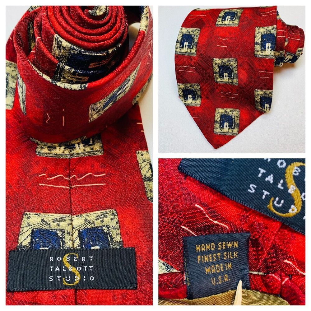 Robert Talbott Studio Tie Necktie Classic Hand Sewn Silk‎ Abstract Red Made USA